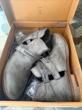Men's Gray Leather Cutout Monk Strap Shoes